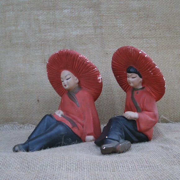 Vintage Chinese Boy & Girl Chalkware Figurines - Picture 8 of 16